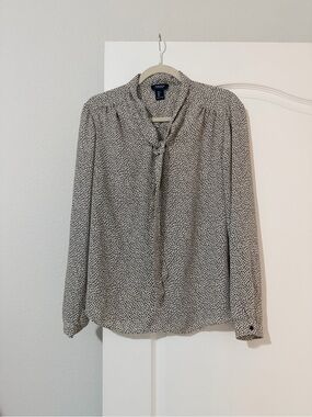 Jones New York Cream Blouse with Black Spot Print